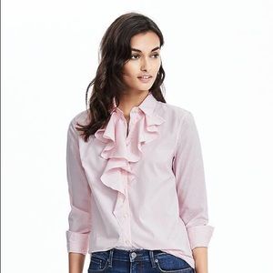 Banana Republic pink ruffle button down size 8